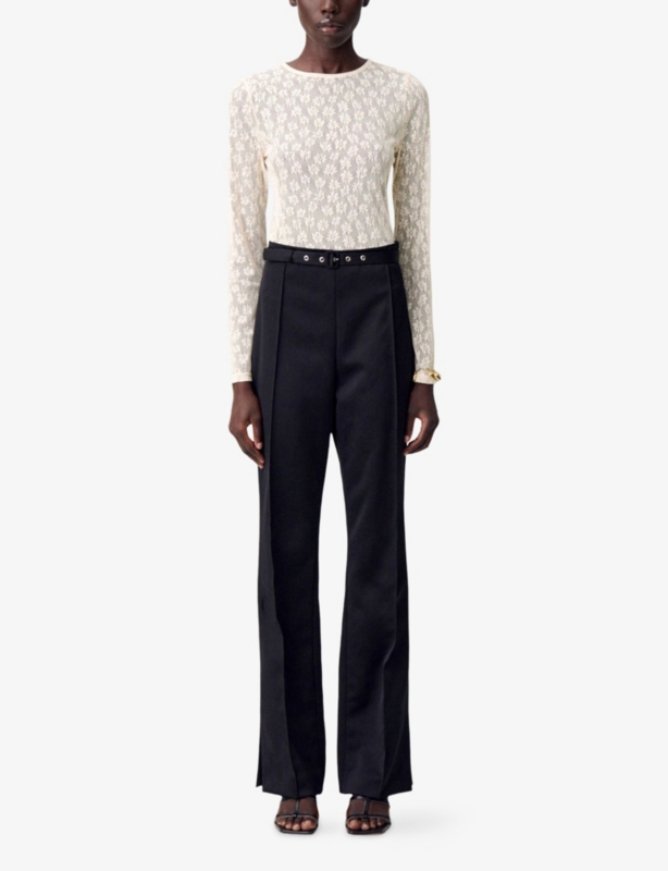 Sheer Lace-Embroidered Stretch-Woven Top
