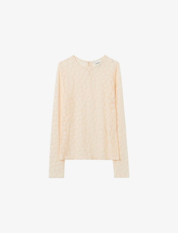 Sheer Lace-Embroidered Stretch-Woven Top