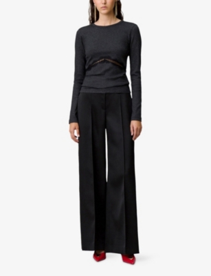Claudie Pierlot Womens Black Lace-embroidered Long-sleeve Stretch-knit T-shirt Xs In Black