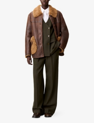 Claudie Pierlot Womens Dark Brown Contrast-collar Leather And Shearling Coat In Brown