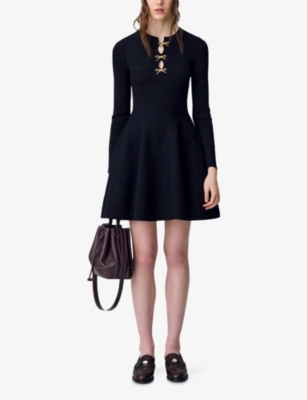 Claudie Pierlot Womens Knot Long-sleeve Stretch-knit Mini Dress Black In Black