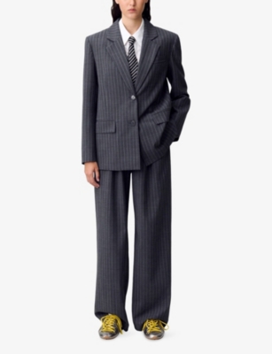 CLAUDIE PIERLOT: Striped Single-Breasted Stretch Wool-Blend Blazer