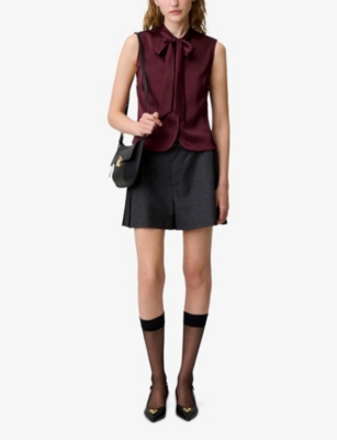 Claudie Pierlot Womens Burgundy Tie-neck Sleeveless Satin Blouse In Burgundy