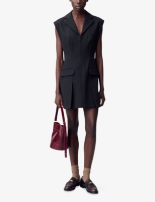 CLAUDIE PIERLOT: Pleated Lapel-Collar Stretch-Woven Mini Dress