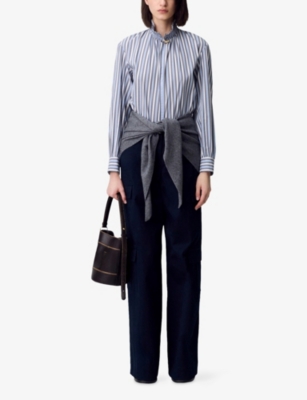 CLAUDIE PIERLOT: Striped Victorian-Collar Cotton Blouse