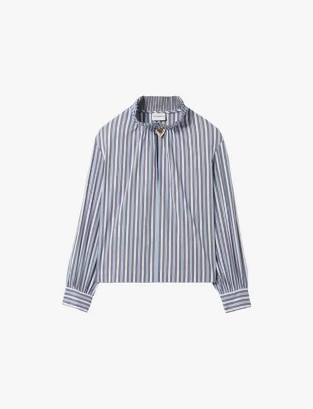 Striped Victorian-Collar Cotton Blouse