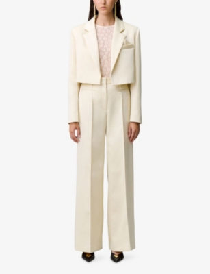 Claudie Pierlot Womens Ivory Tailored Cropped Satin Jacket In White