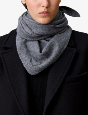 CLAUDIE PIERLOT: Heart-Embroidered Wool And Cashmere Scarf