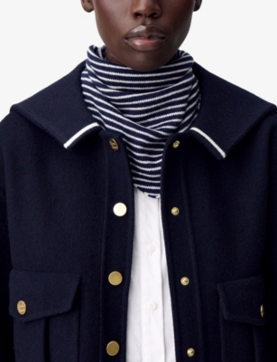 Claudie Pierlot Womens Logo-embroidered Wool And Cashmere Scarf Dual-color In Gray
