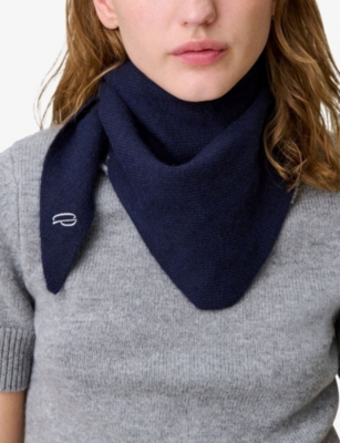 Claudie Pierlot Womens Logo-embroidered Wool And Cashmere Scarf Navy In Black