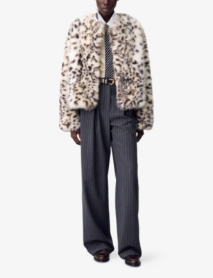 Claudie Pierlot Womens Leopard Round-neck Faux-fur Coat In Brown