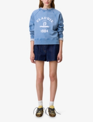 Claudie Pierlot Womens Washed Logo-print Cotton Sweatshirt Washy Blue In Blue