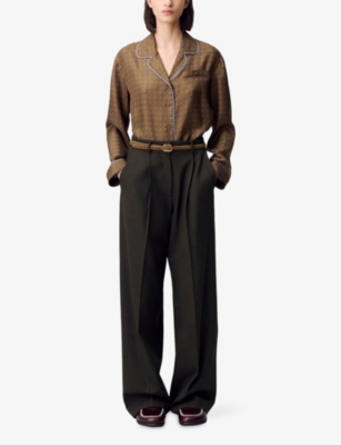 CLAUDIE PIERLOT: Collared Graphic-Print Silk Shirt