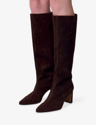 CLAUDIE PIERLOT: Pointed Suede Heeled Knee-High Boots