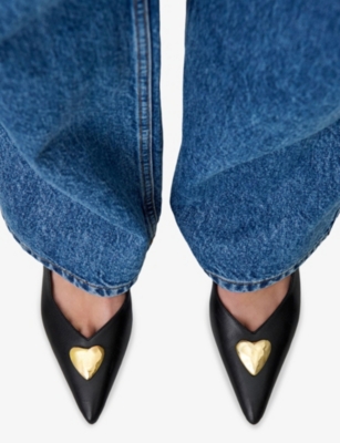 Claudie Pierlot Womens Black Golden Heart Leather Courts Eur 37 / 4 Uk In Black