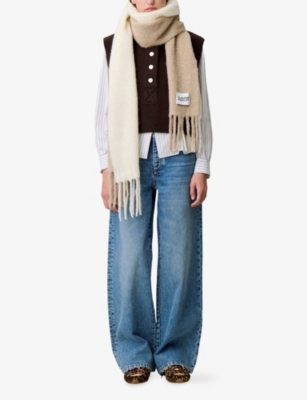 CLAUDIE PIERLOT: Fringed Logo-Tag Wool And Alpaca-Blend Scarf