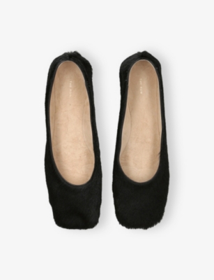 The Row Womens Black Square-toe Pony-hair Leather Ballet Flats Eur 40 / 7 Uk In Black
