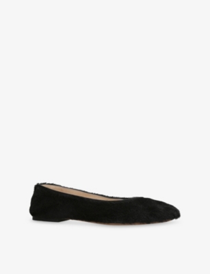 The Row Womens Black Square-toe Pony-hair Leather Ballet Flats Eur 40 / 7 Uk In Black