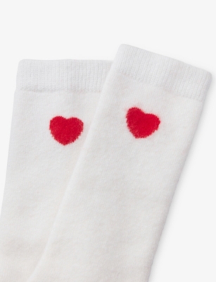 The White Company S Ivory Heart-motif Wool And Cashmere-blend Bed Socks In White