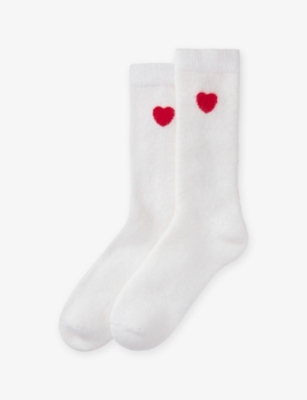 The White Company S Ivory Heart-motif Wool And Cashmere-blend Bed Socks In White