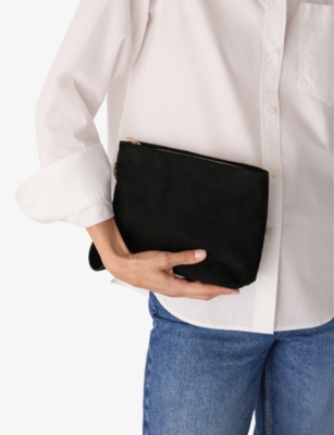 Whistles Womens Black Avah Zip-up Suede Clutch In Black
