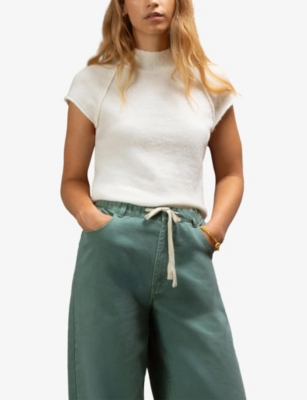 Ro&zo Womens Ivory Roll Neck Knit Top In White