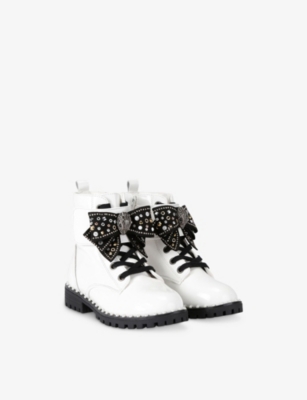 Kurt Geiger S' Kensington Bow Leather Ankle Boots Bone Eur 30 / 12 Uk In White