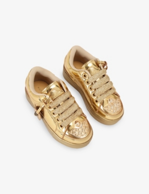 Kurt Geiger S' Mini Southbank Tag Leather Trainers Gold Comb Eur 31 / 12.5 Uk In Gold