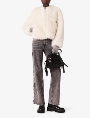 MAJE: Beaded Wide-Leg Stretch-Denim Jeans