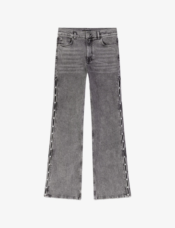 Beaded Wide-Leg Stretch-Denim Jeans