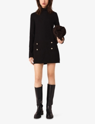 MAJE: Ribbed High-Neck Stretch-Knit Mini Dress