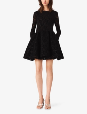 Maje Womens Black Flared Long-sleeve Stretch-velvet Mini Dress In Black