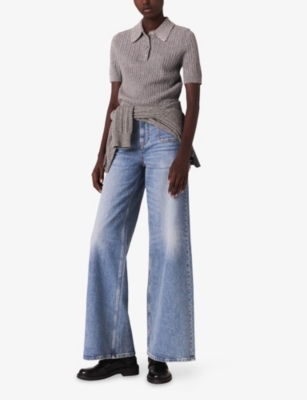 Maje Womens Grey Rhinestone-embellished Short-sleeve Wool Polo In Gray