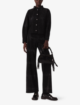 MAJE: Rhinestone Straight-Cut Stretch-Denim Shirt