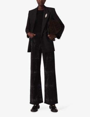 MAJE: Rhinestone Wide-Leg Mid-Rise Stretch-Denim Jeans