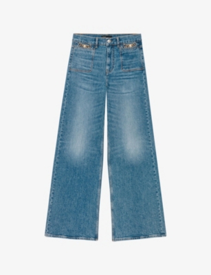 Maje Womens Blue Flared Chain-embellished Stretch-denim Jeans