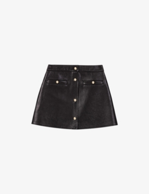 MAJE: Straight-Cut High-Rise Leather Mini Skirt