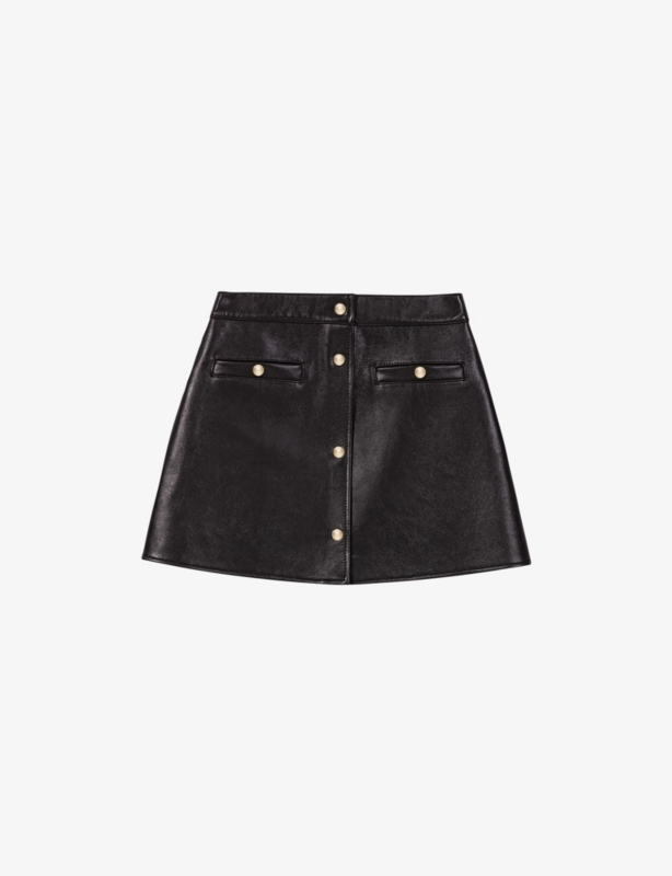 Straight-Cut High-Rise Leather Mini Skirt