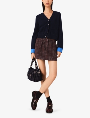 Maje Womens Short Two-in-one Wool Cardigan Navy In Blue