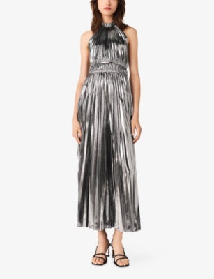 MAJE: Pleated Halter-Neck Woven Maxi Dress