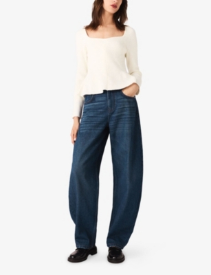 MAJE: Peplum Square-Neck Stretch-Knit Jumper