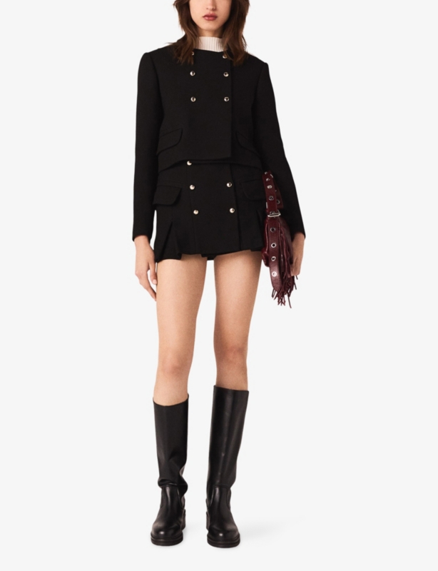 Cropped Round-Neck Woven Jacket