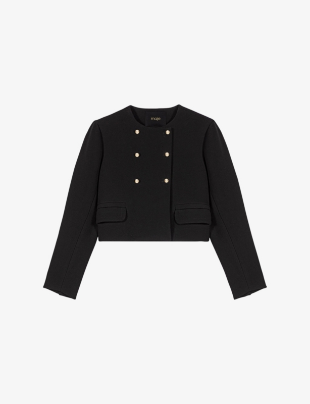 Cropped Round-Neck Woven Jacket