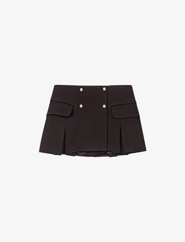 Tailored Double-Breasted Woven Mini Skirt