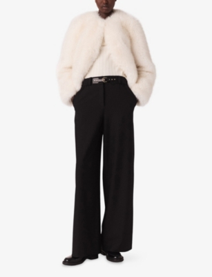 Maje Womens Wide-leg Mid-rise Stretch-woven Trousers Black In Black