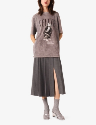 Maje Womens Grey Celine Dion Graphic-print Cotton T-shirt In Gray