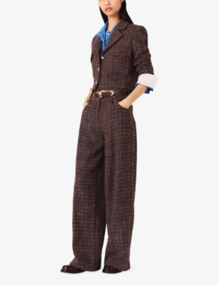 Maje Womens Brown Sequin-embellished Wide-leg Tweed Trousers In Brown