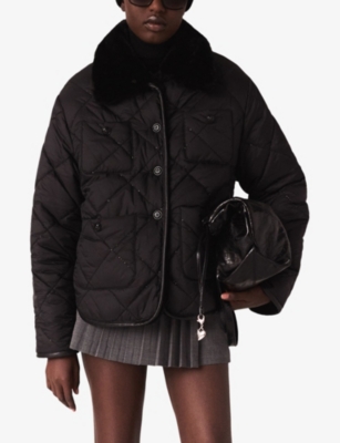 Maje Womens Black Reversible Sequin-embellished Puffer Jacket In Black