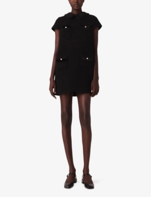 Maje Womens Black Collared Short-sleeve Stretch-tweed Mini Dress In Black