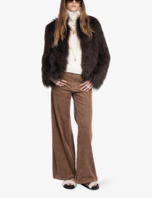 Zadig & Voltaire Womens Dark Chocolate Freddie Single-breasted Faux-fur Coat In Brown